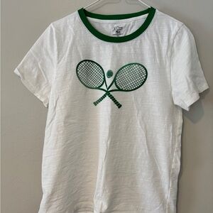 J. Crew White and Green Short Sleeve Tennis Tee